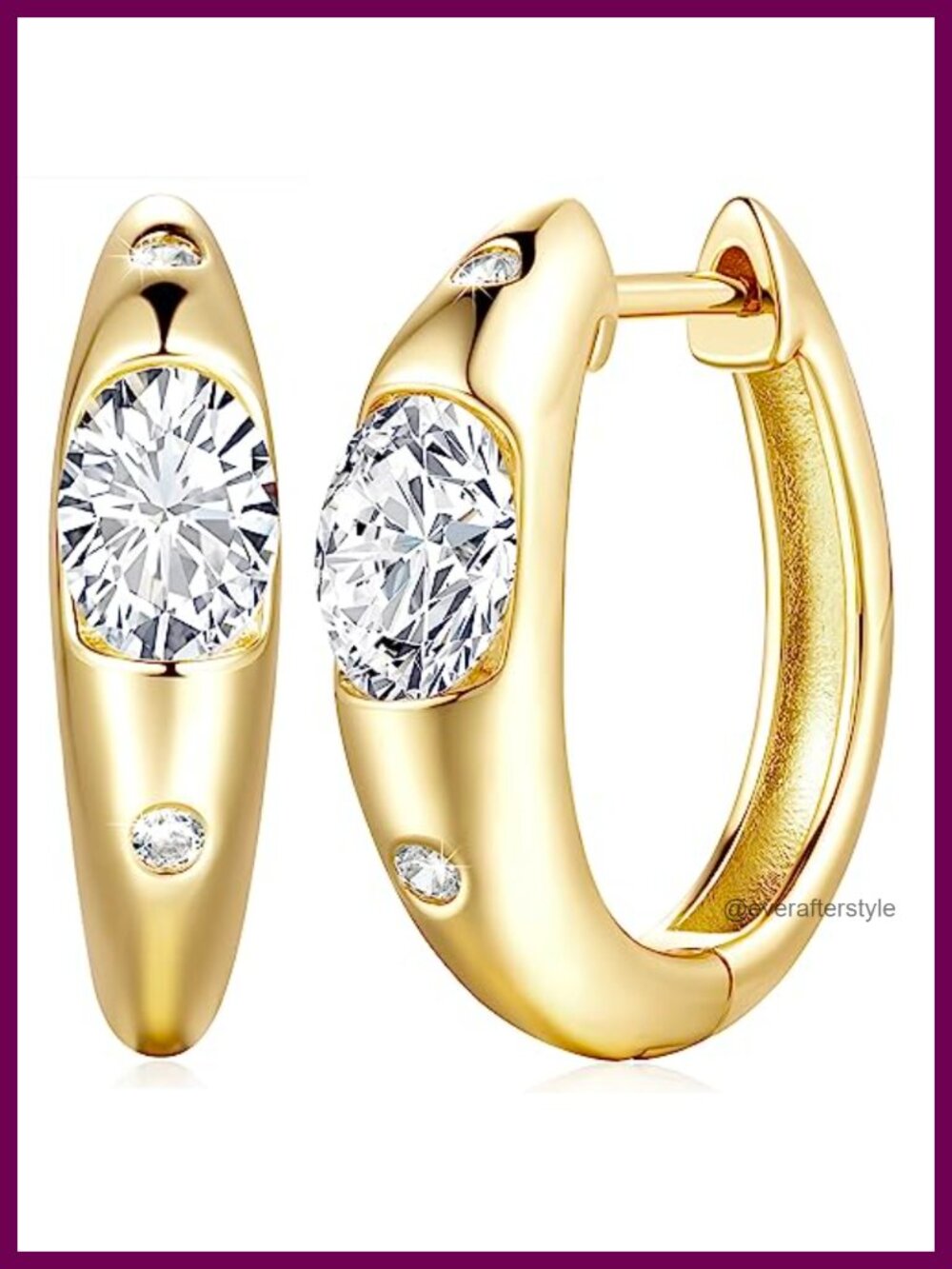 14K Gold Plated Huggie Hoop Earrings Snap Closure 21MM